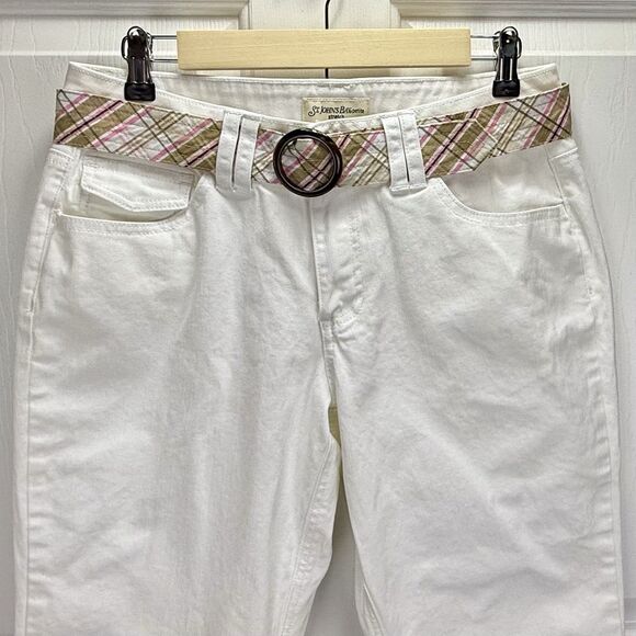 St. Johns Bay Size 12 Petite White Capri Pants W/ Belt, Stretch Cotton/Spandex - Picture 3 of 10